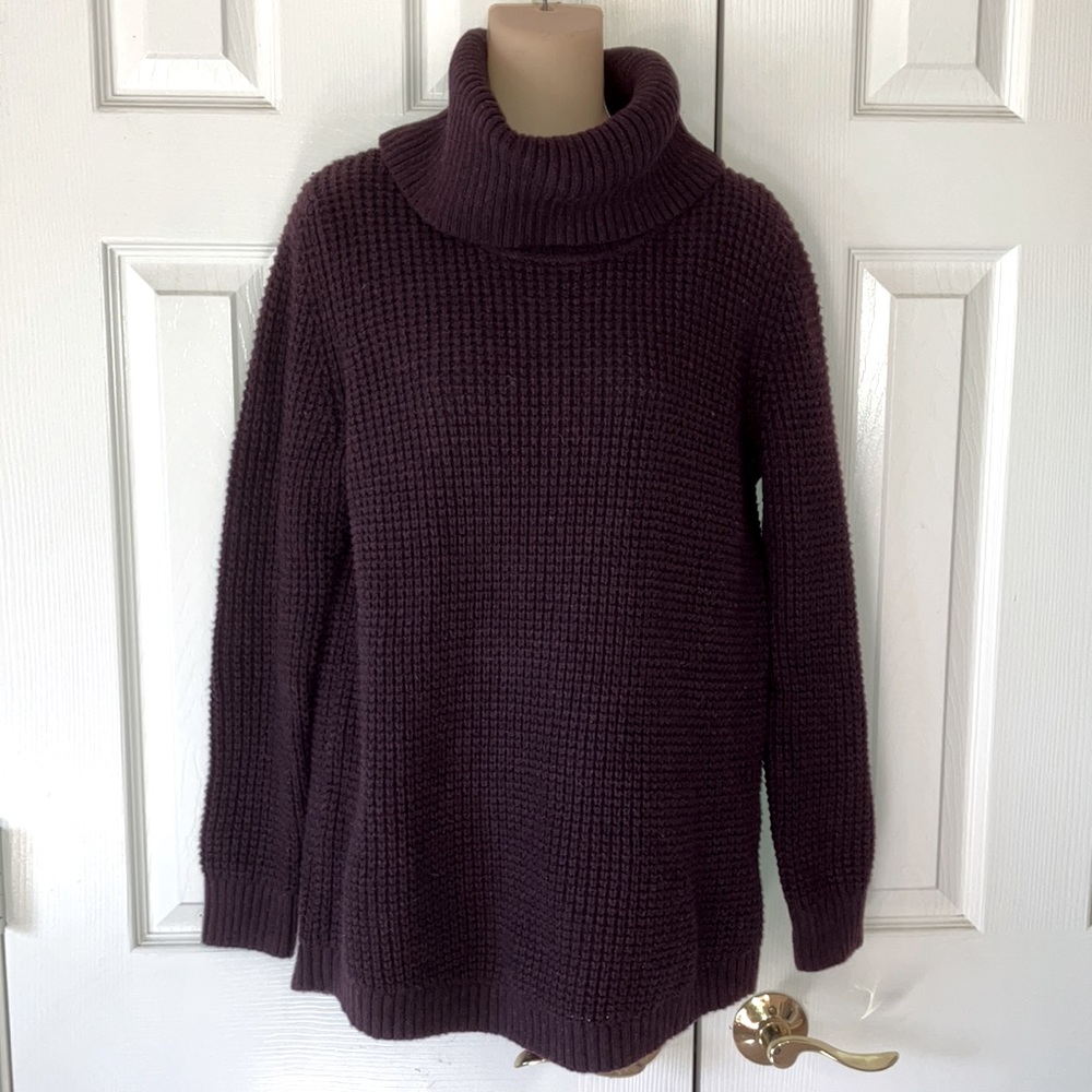 L.L.Bean Purple Heavy Knit Cowl Neck Wool Blend Sweater Lg